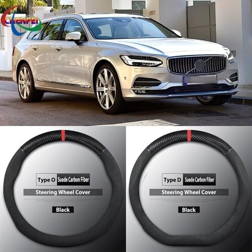 Four Seasons Universal Non-Slip Carbon Fiber Suede Steering Wheel Cover For Volvo V90 Car Interior Accessories