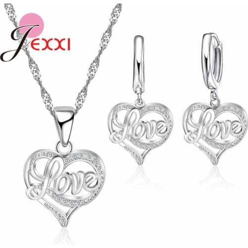 Top Quality 925 Sterling Silver Original Jewelry for Women Elegant Sweet Love Heart Necklace & Pendant & Earrings Hot Promotion