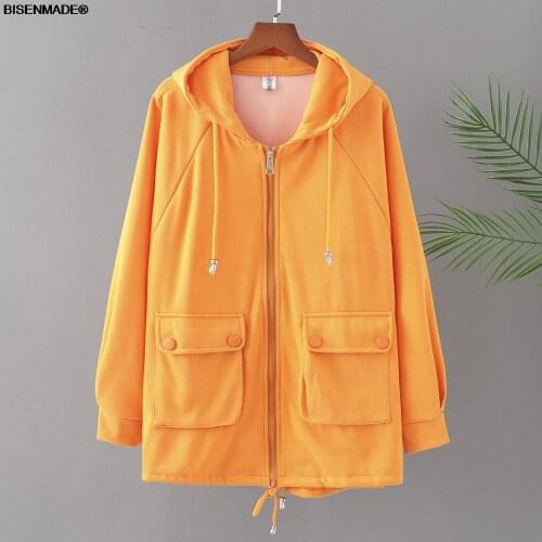 Women Clothing Hoodies & Sweatshirts Plus Size 2021 Autumn New Loose Casual Large Pocket Hooded Cardigan Zip Outerwear 6661