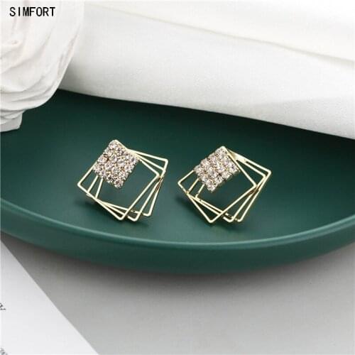 Womens 925 Silver Pin Earring Rhombus Multi-layer Box High Sense Geometry Simple Personality Alloy Decoration Jewelry Gift