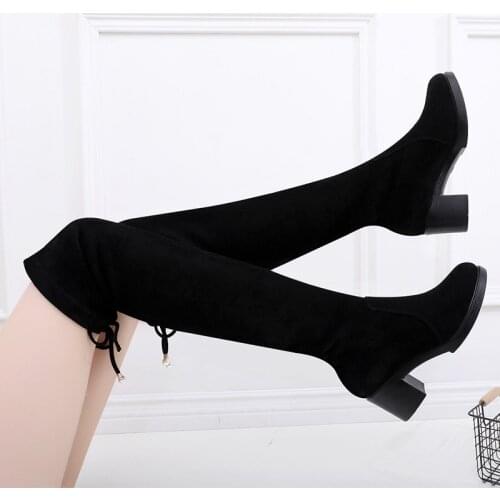 Plus Size 33-43 Block Heel Long Boots Women Shoes 2021 Fall Winter High Heels Boots Over the Knee Boots Knight Stretch Boots