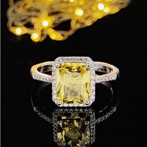 925 sterling silver Fashion yellow zircon Engagement Ring for women ladies girl big brand jewelry Valentines Day gift r5043