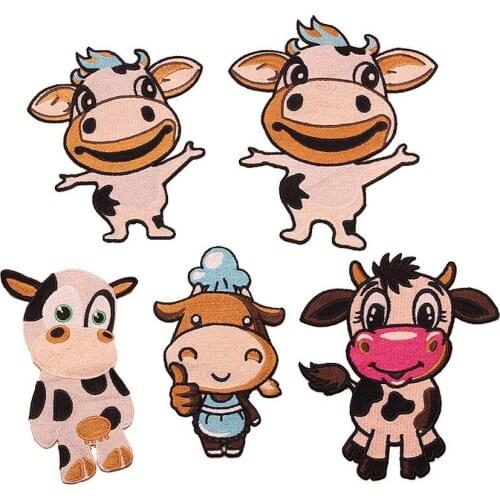 1PC Cartoon Milk Cow Patches DIY Patch Cute Animals Embroidery Applique Sew on Patches for Clothing Sewing on Fabric Accessories