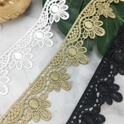 1Yard Light Gold Black Ivory Embroidery Lace Polyester lace DIY Skirt Curtain Home Ribbon Decoration Accessories 4cm LJ0150