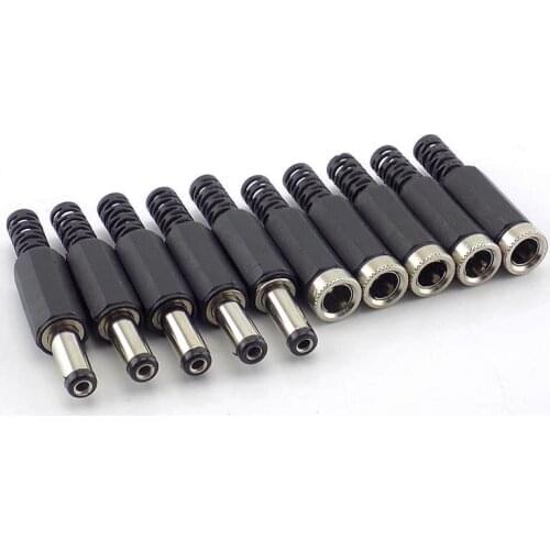 10Pcs DC Male DC Female Connectors DC Power Jack Plug Adapter Cctv Camera Security System for DIY Cctv Accessories 2.1*5.5MM
