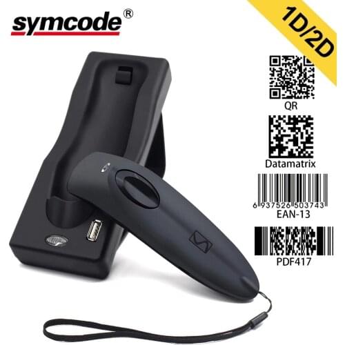 1D 2D Bluetooth Wireless Barcode Scanner,Symcode USB 2.4G Wireless QR Code,Datamatrix,PDF417 Barcode Reader with Charge Base