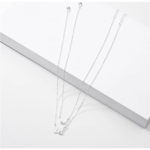 2020 New Fashion Alloy butterfly double chain necklace with 2 sets