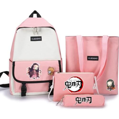 4PCS/set Demon Slayer: Kimetsu No Yaiba Kamado Tanjirou Agatsuma Zenitsu Hashibira schoolbag Backpack Shoulder bag Model Gift