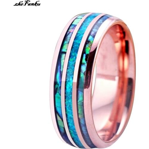 8mm Fashion Luxury Ring Wood Inlay Arrow and Shell Inlay Ring Wedding Men Jewelry Gift