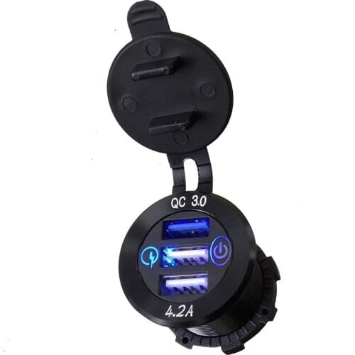 DIY Aluminum Car Charger QC 3.0/4.2A Triple USB Socket Touch Switch Waterproof for Car Boat Marine Truck Golf Cart RV Motorcycle