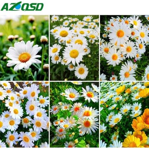 AZQSD Diamond Embroidery Daisy Mosaic Rhinestones Full Square Diamond Painting Flower Cross Stitch Needlework Decor For Home