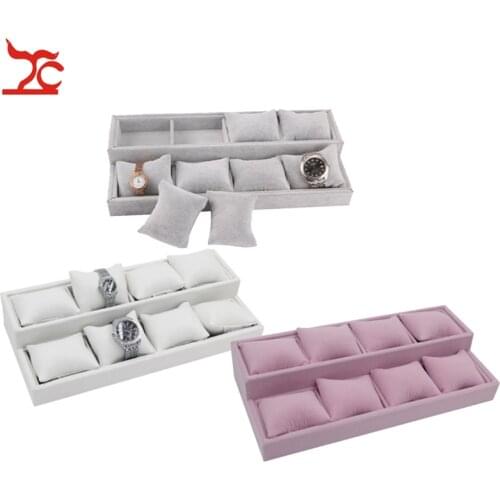 2Layers Velvet Bracelet Jewelry Storage Box Soft Watch Pillow Holder Bracelet Chain Earring Cushion Tray Ring Organizer Showcase