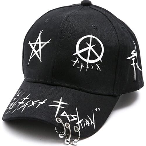 Men Women Baseball Cap with Ring White Black Color Printing Hip Hop Pattern Hat Lovers Hats Female Male Accessory