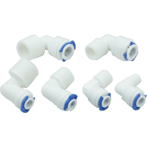 RO Water Elbow Quick Coupling Fitting 1/4" 3/8" OD Hose X 1/4" 3/8" 1/2" BSP Male Reverse Osmosis System Plastic Pipe Connector