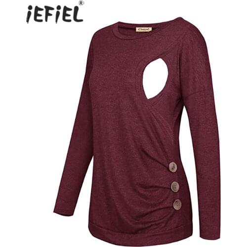 Pregnant Women Maternity Clothes For Breastfeeding Long Sleeve Solid Button Double Layer Nursing Tops Pregnancy T-shirt Ropa