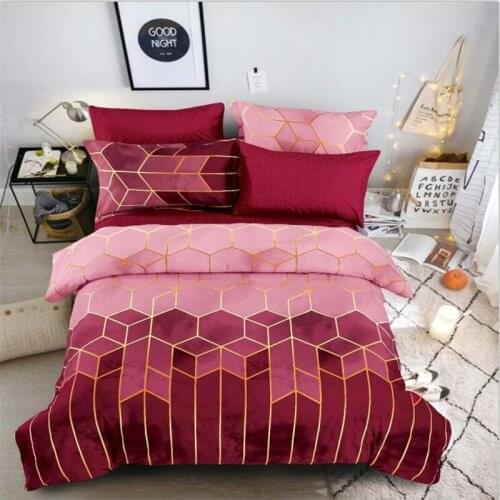 Home Textile Bedroom Deluxe Queen Bed Rolley Gold Thread Geometric Diamond Color Lattice Quilt Cover and Pillowcase Bedding Set