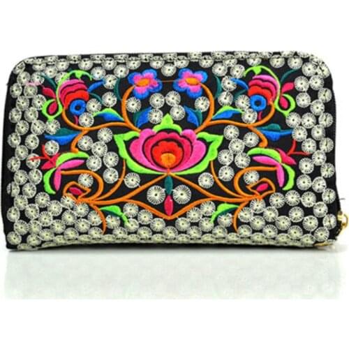 Ethnic Butterfly Flower Embroidered Coin Purse Unisex Small Women Wallet Phone Bag