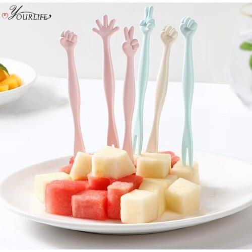 OYOURLIFE 6pcs/set Creative Cartoon Fruit Fork Family Party Cake Dessert Fruit Salad Forks Food Picks Decorative Tableware