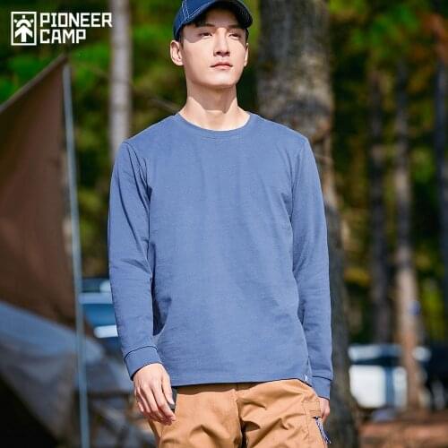 Pioneer Camp 2021 New Solid T-shirts Men 100% Cotton Long Sleeve Comfortable Summer Mens Clothing XCS123161