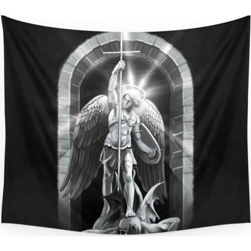 Archangel Michael Tapestry Wall Hanging Black Wall Decor Tapestries Art Throw Towel Sheet Personalized Table Cloth Home Decor