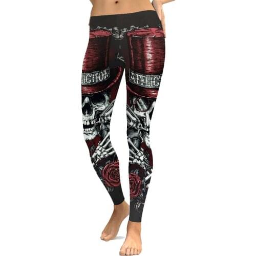 [You're My Secret] 3D Punk Skull Printed Legging Fashion Gothic Rose Skeleton Pencil Pants Holloweem Sexy Partywear Leggings