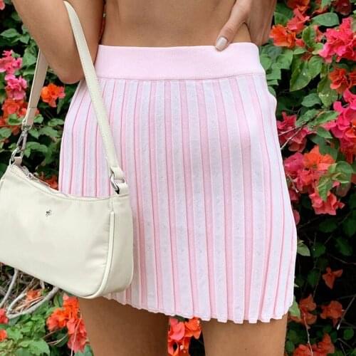 Summer Fresh Color Pleated Mini Skirt Y2K Aesthetic Korean Style Kawaii High Waist Straight Knitted Short Skirt Streetwear