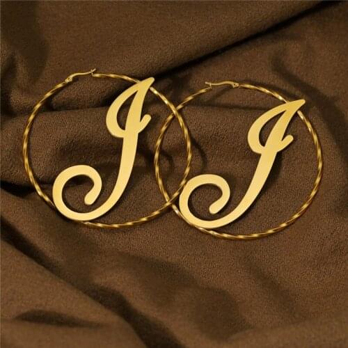 Hot Sale Customized Name Hoop Earrings for Women Personalized Twist Stainless Steel Nameplate Weding Earrings Birthday Gifts