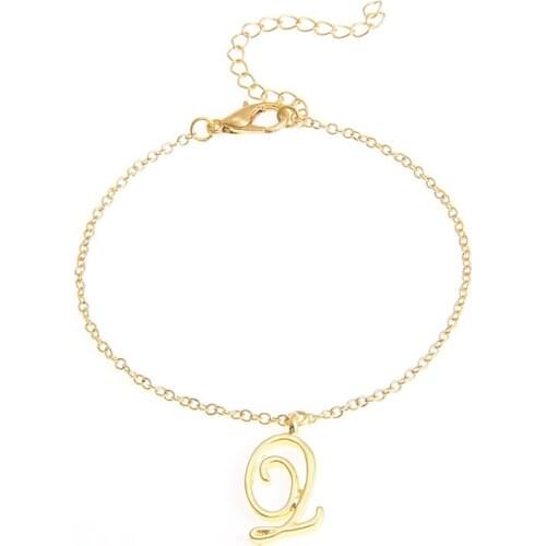 Monogram Cursive Initial Q Name Bracelet Swirl English Alphabet Letter Initials Text Character Chain Bracelets Gift for Friends