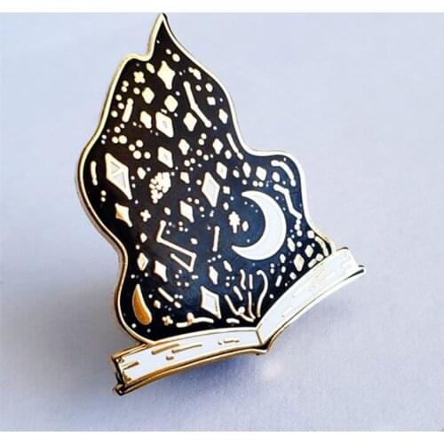 Cartoons Books Are Magic The Starry Night Brooch Pins Enamel Metal Badges Lapel Pin Brooches Jackets Fashion Jewelry Accessories