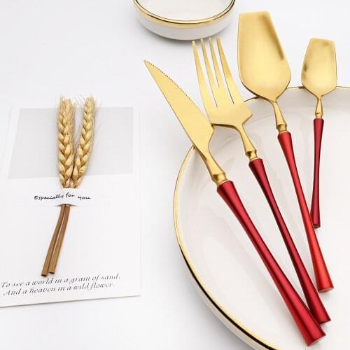 Dinnerware Red Gold Set Stainless Steel Set 18/10 Knives Forks Spoons Flatware Set Kitchen Dinner Tableware Set Matte Polishing