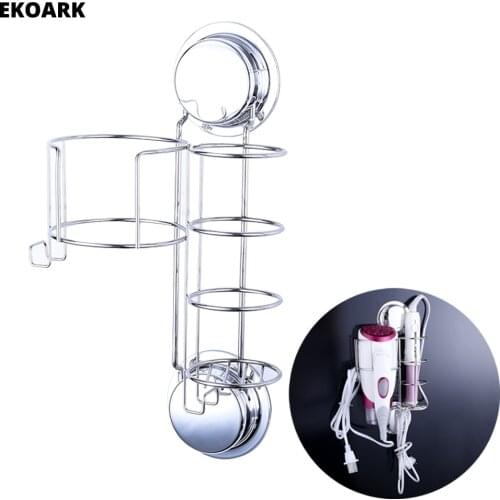 Wall Mount Stainless Steel Hair Dryer and Straightener Holder with Suction Cups or Screws, Wall shelf bathroom, hair dryer shelf