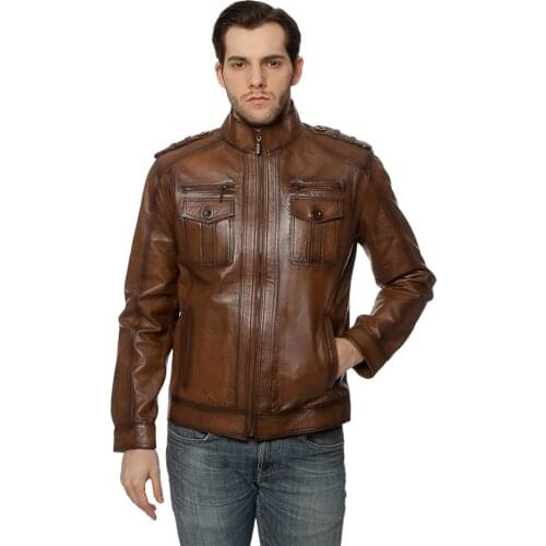 Genuine Soft Leather Handmade Brown Man Jacket Biker Style High Quality Lambskin Metal Zipper Autumn Gift For Valentines Day