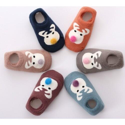 6pairs/lot Infantil floor socks Non slip baby Christmas socks Anti-slip rubber sole Winter cotton Shallow sock pair Unisex