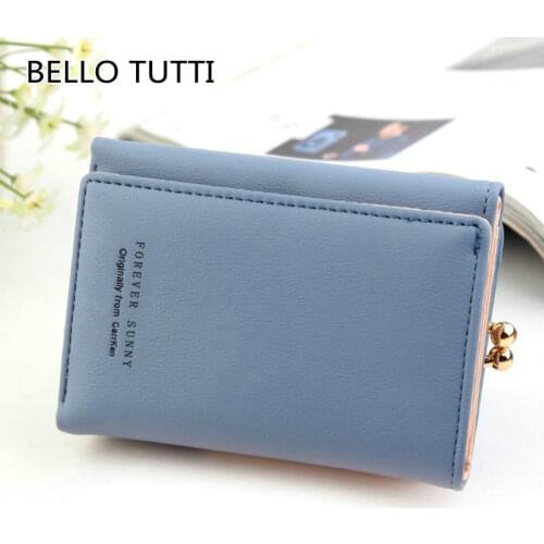 BELLO TUTTI 2021 New Women PU Leather Short Wallets Fashion Metal Hasp Mini Coin Purses Girl Card&ID Holder Money Clip Small Bag