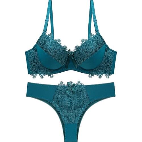 Sexy Women Underwear Set Lace Panty Bra Sets Adjusted Straps 3/4 Cup Padded Push Up Bra And Panty Set