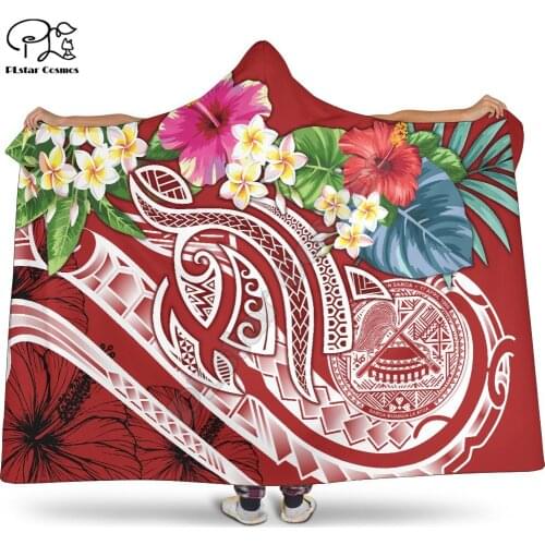 Polynesian American Blanket - Summer Plumeria Blanket Hooded Blanket 3D full print Wearable Blanket Adult men women Blanket