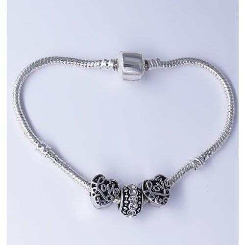 Popular multi-shape metal European big hole beads snake chain bangle for womens gift jewelry bracelet