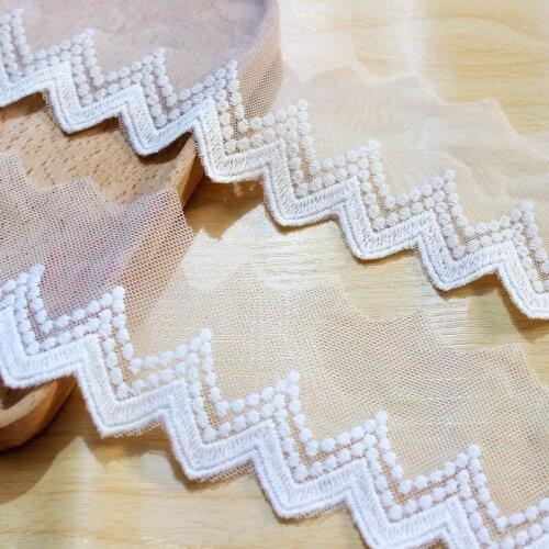 Mesh Lace Trim 10 Yard Ivory Apricot Gauze Tulle Cotton Embroidery Ribbon Edge Dress Clothes Fabric 7cm 2.75"Wide M4F322