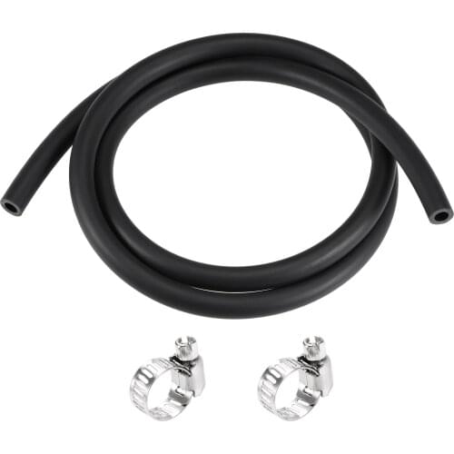 Uxcell Fuel Line Hose 6mm(1/4") ID 10mm OD 3.3ft Oil Line & Fuel Pipe Rubber Water Hose Black, 2 Clamps