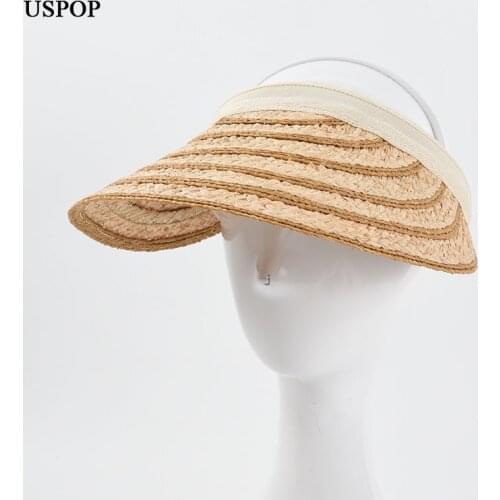USPOP New Summer Caps Raffia Straw Sun Hats Women Wide Brim Sun Shade Beach Hats