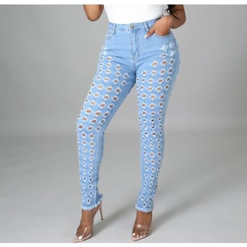 Sexy Frayed Stretch Women Ripped Jeans for Women High Waist Black Skinny Jeans Fashion Clothes Ripped Pants