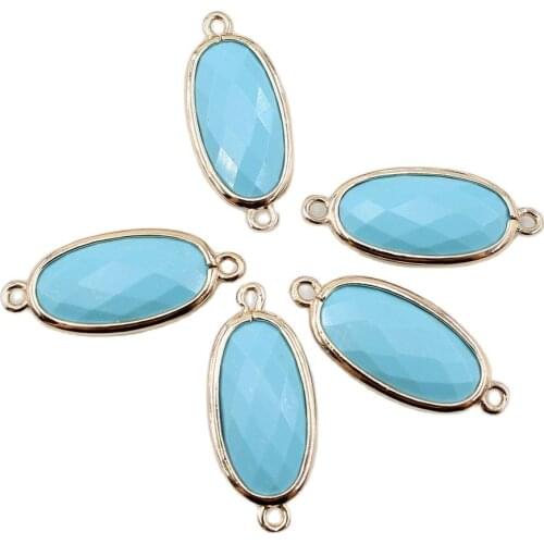 APDGG 5Pcs 12x28mm Turquoise Blue Crystal Gold Plated Nugget Pendant Connector For Necklace Bracelet Earrings Jewelry DIY