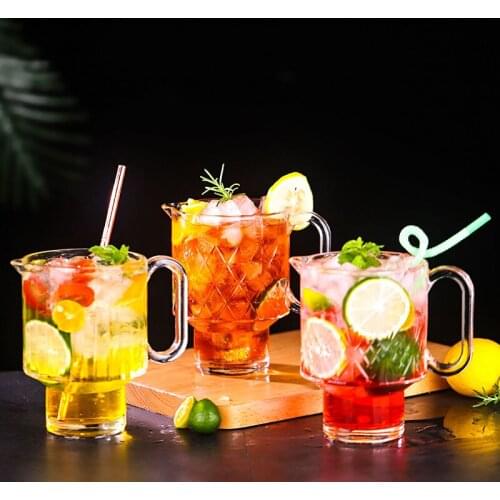 650ml Fruit Tea Glass Cup Beer Glasses Mug Large Capacity Home Patry Creative Stackable Carved Juice Water Cup With Handle Gifts