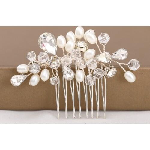 Wedding Hair Jewelry woman small Hair Comb Silver Color Rhinestone flower Jewelry Hair Comb Pearl Bride Hair Ornaments Tiaras