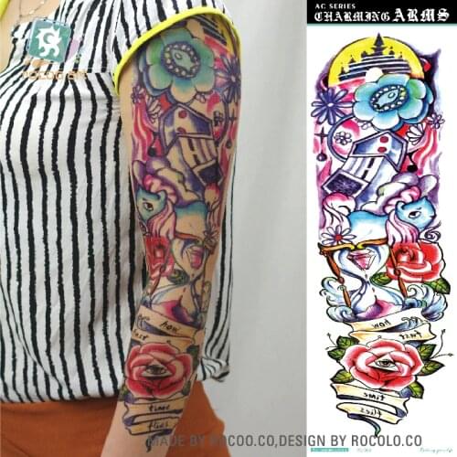 Rocooart AC004 16X48CM Full Arms Tatuagem For Body Art Waterproof Temporary Tattoo Sticker Super Cool Sand Flower Women Men Taty