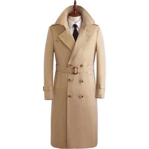 Thin mens trench coats beige spring autumn man double breasted coat men clothes slim overcoat long sleeve new designer S - 9XL