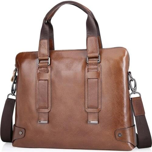 Vintage 100% Genuine Leather Bag Men Messenger Bags Business Bags Real Leather Briefcase Portfolio Handbags