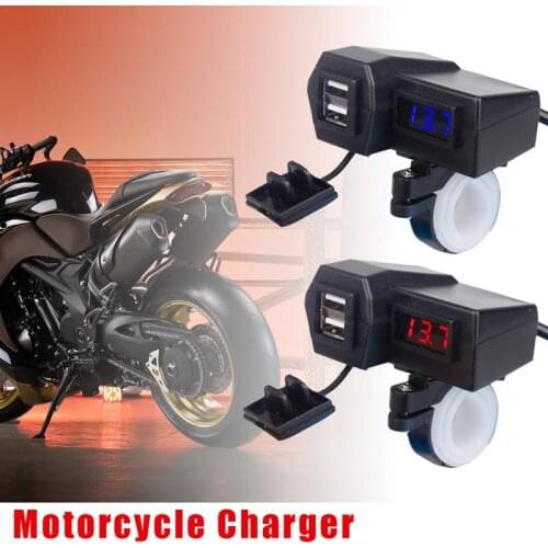 3.1A Motorcycle Accessories Car Charger Dual USB Cigarette Lighter Voltmeter Display Waterproof Wiring 60CM Double USB Adapter