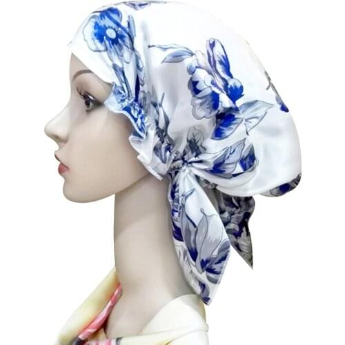 AZUE Womens Soft Satin Lined Cap Night Sleep Beanie Hat Cap With Ribbons Korean Style Pure Silk Satin Bonnet