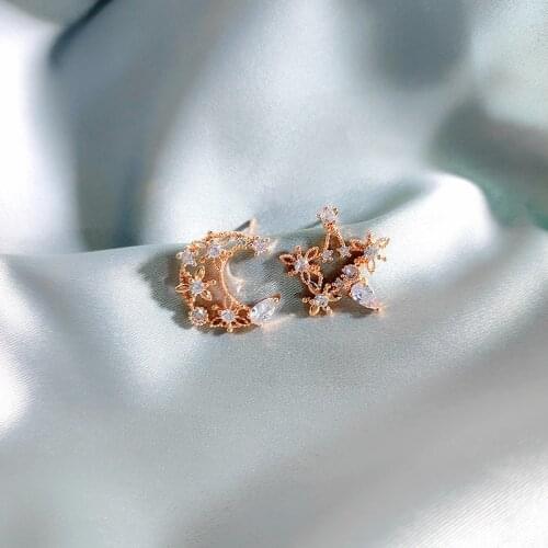 2019 contracted creative star moon Modelling design Women earrings fashion Exquisite Cubic Zirconia temperament Stud earrings